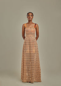 Batik In Tan Lace Sheer Dress