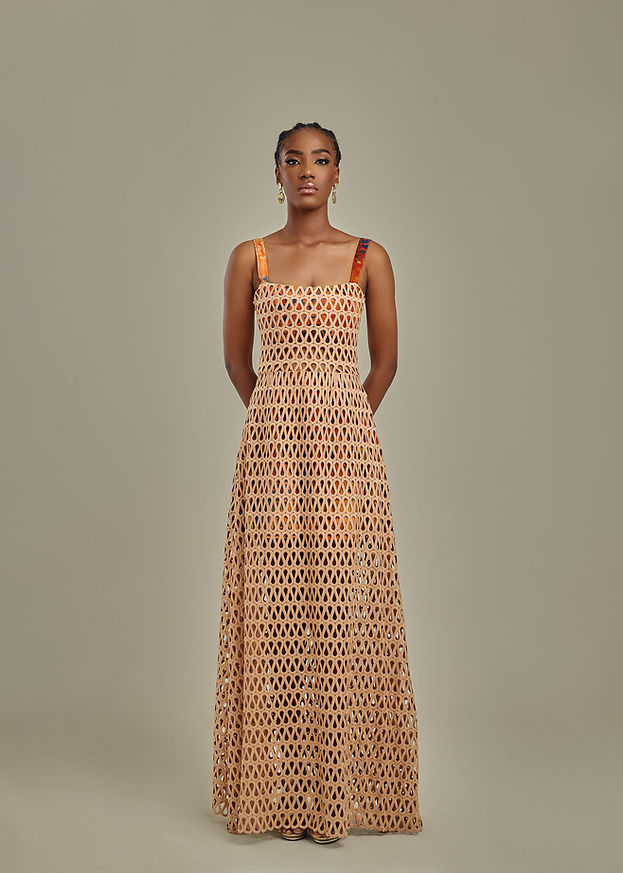 Batik In Tan Lace Sheer Dress