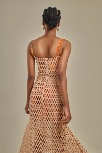 Batik In Tan Lace Sheer Dress