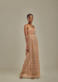 Batik In Tan Lace Sheer Dress