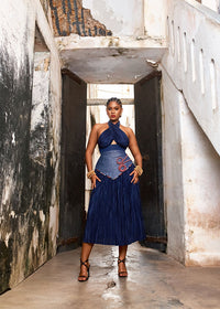 Halter Blouse With Denim Detail Skirt