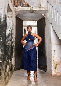 Halter Blouse With Denim Detail Skirt
