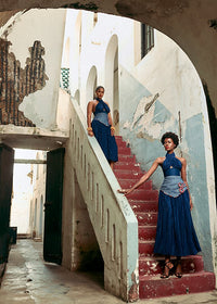 Halter Blouse With Denim Detail Skirt