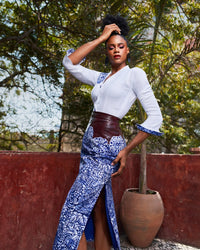 Floral batik and leather skirt co-ord