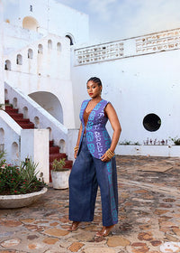 Neesa Batik Vest With Barrel Jeans Combo