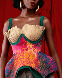 Jute and batik contoured top