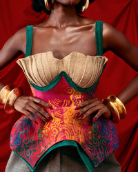 Jute and batik contoured top