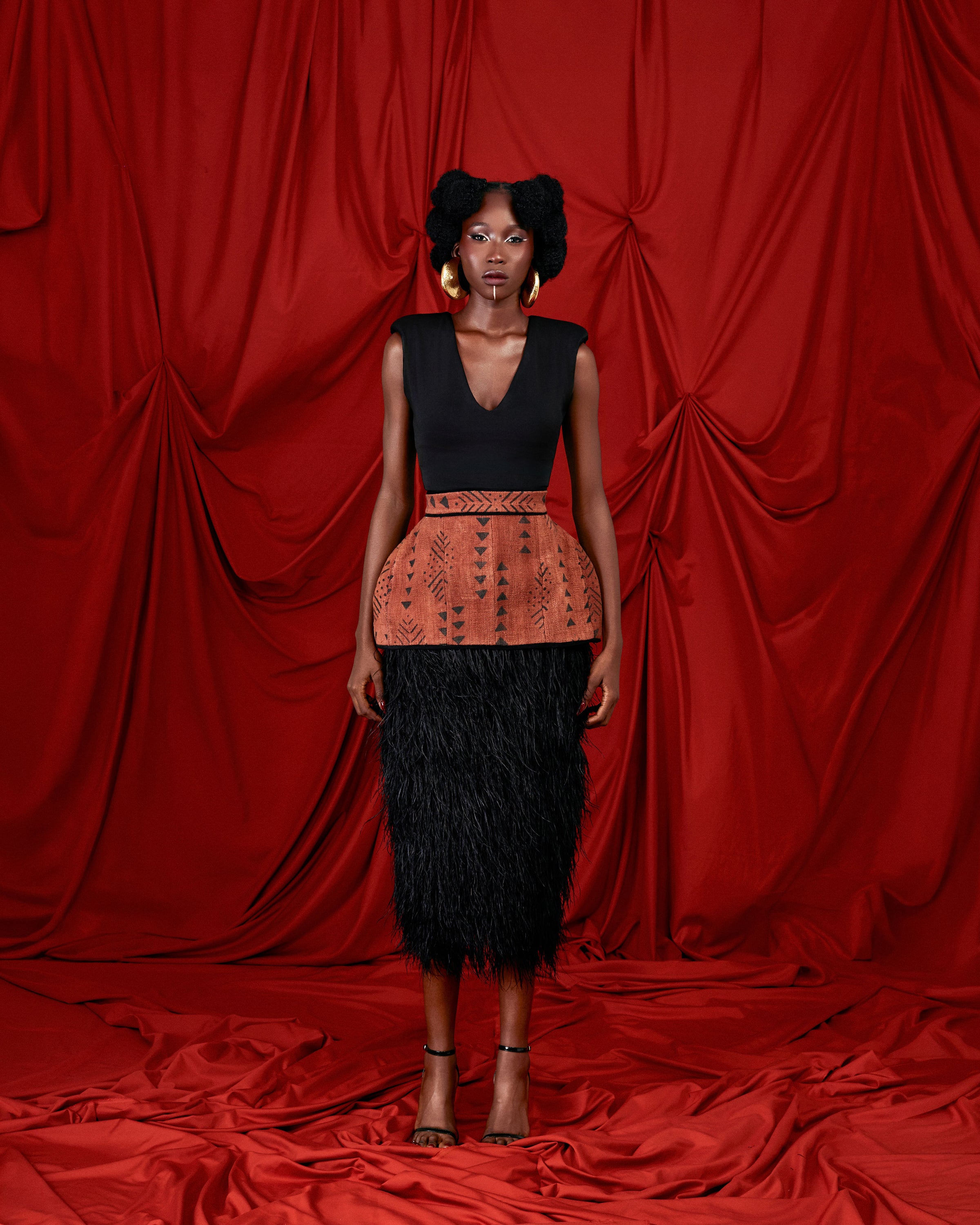 Bogolan Ostritch Feathered Skirt