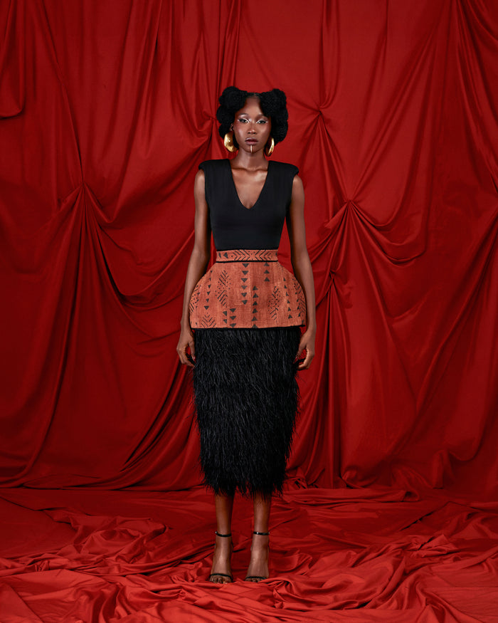 Bogolan Ostritch Feathered Skirt