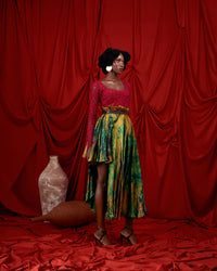 Silk batik with leather band skirt