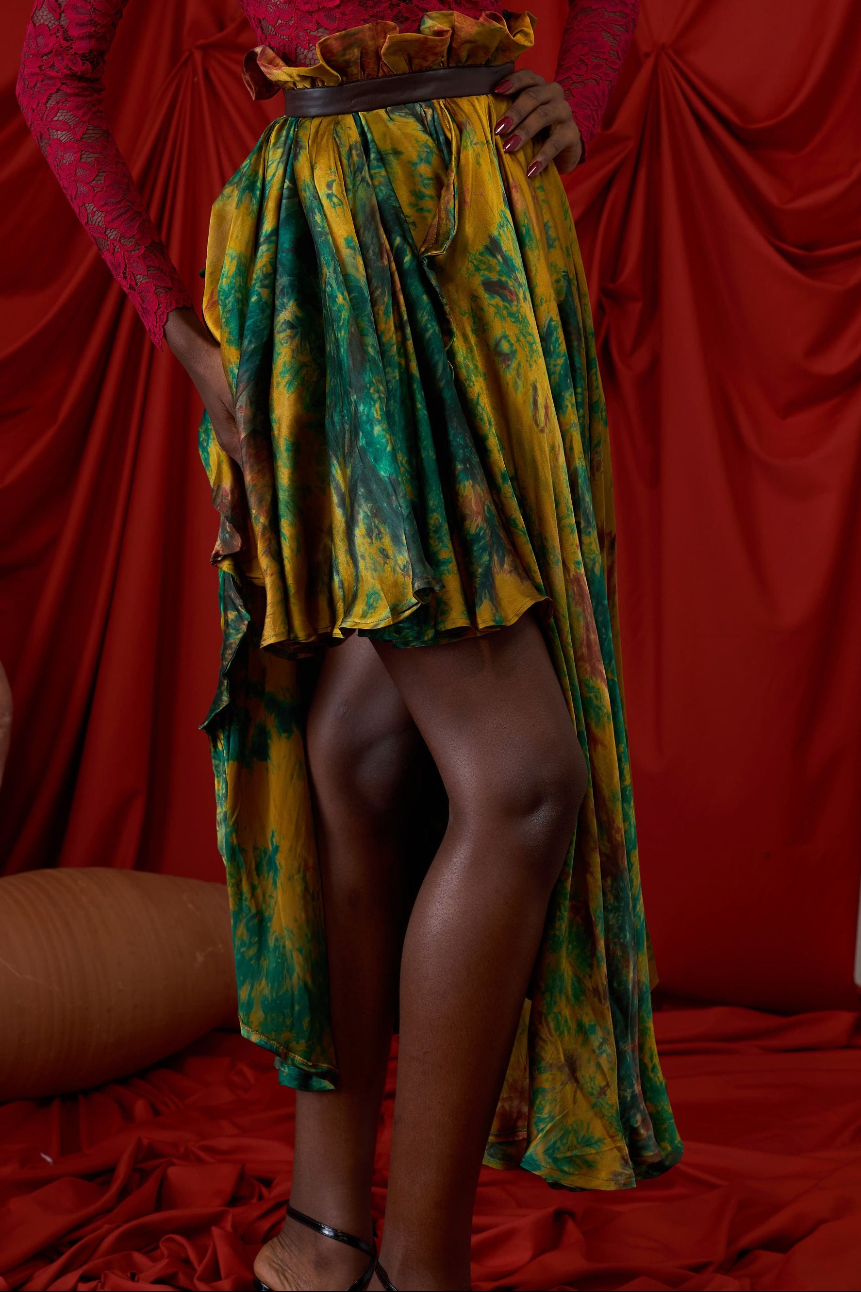 Silk Batik Leather Band Skirt