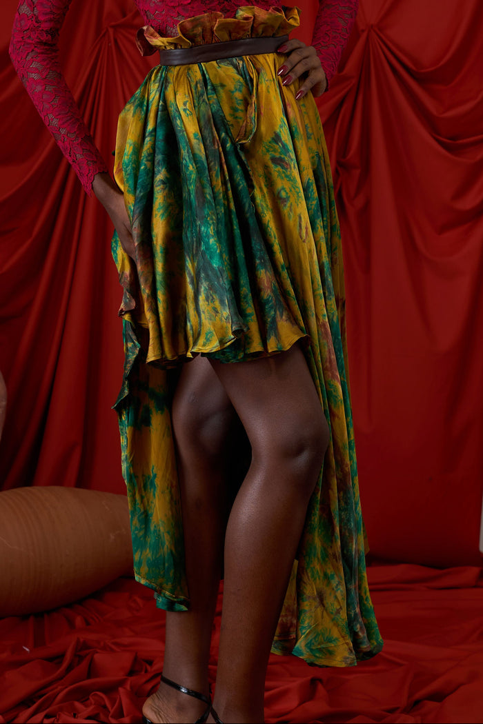 Silk Batik Leather Band Skirt