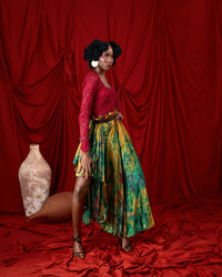 Silk batik with leather band skirt