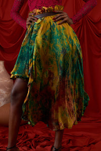 Silk Batik Leather Band Skirt