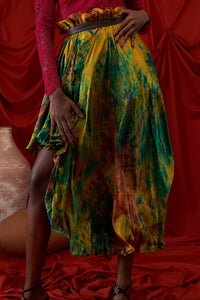 Silk Batik Leather Band Skirt