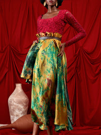 Silk batik with leather band skirt