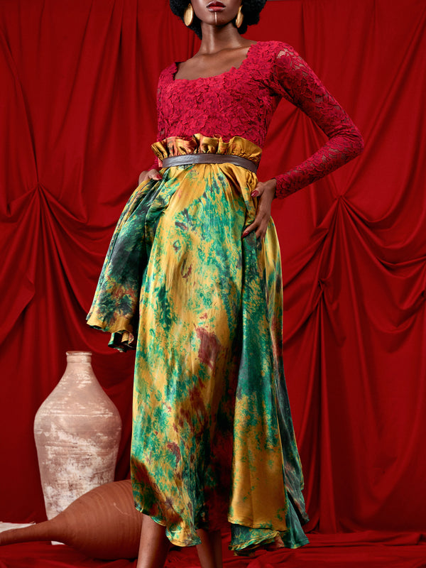 Silk batik with leather band skirt