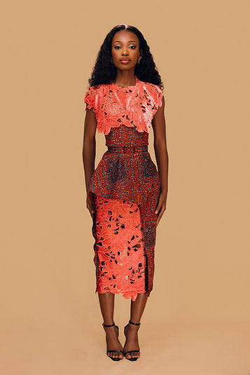 Side Peplum With Velvet Lace Insert Skirt