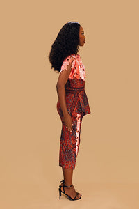 Side Peplum With Velvet Lace Insert Skirt