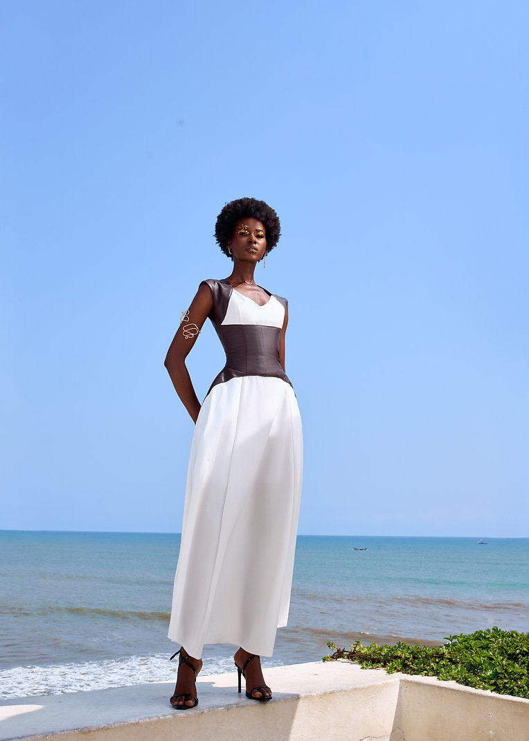 White In Leather Corset Dress
