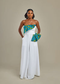 White Jumpsuit with African Print Detail