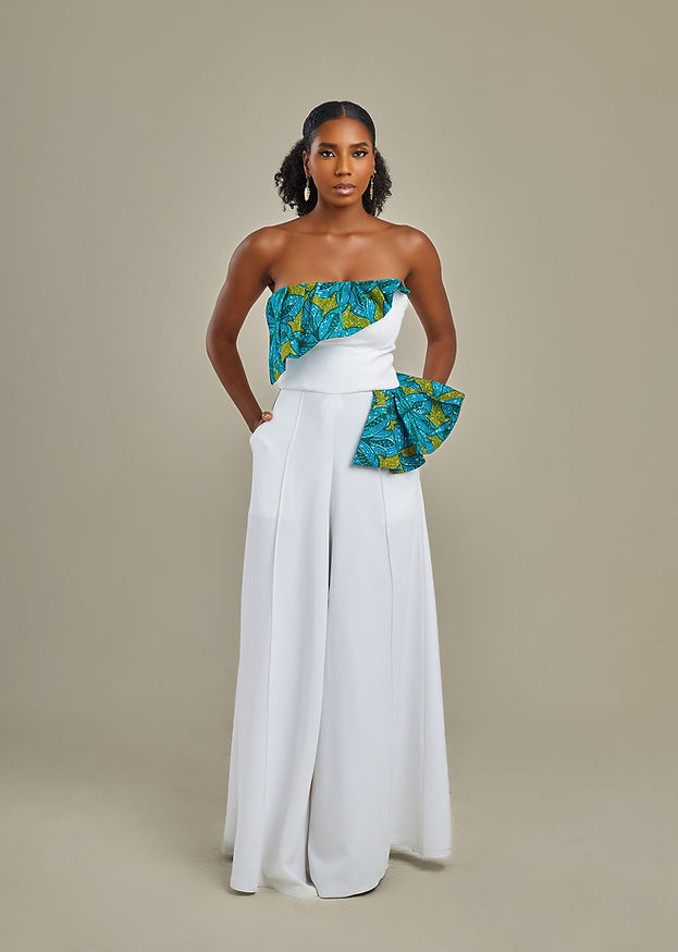 White Jumpsuit with African Print Detail