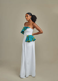 White Jumpsuit with African Print Detail