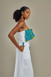White Jumpsuit with African Print Detail